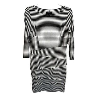 Tahari Arthur S. Levine Dress Size 8 Black White Stripe Layered 3/4 Sleeves